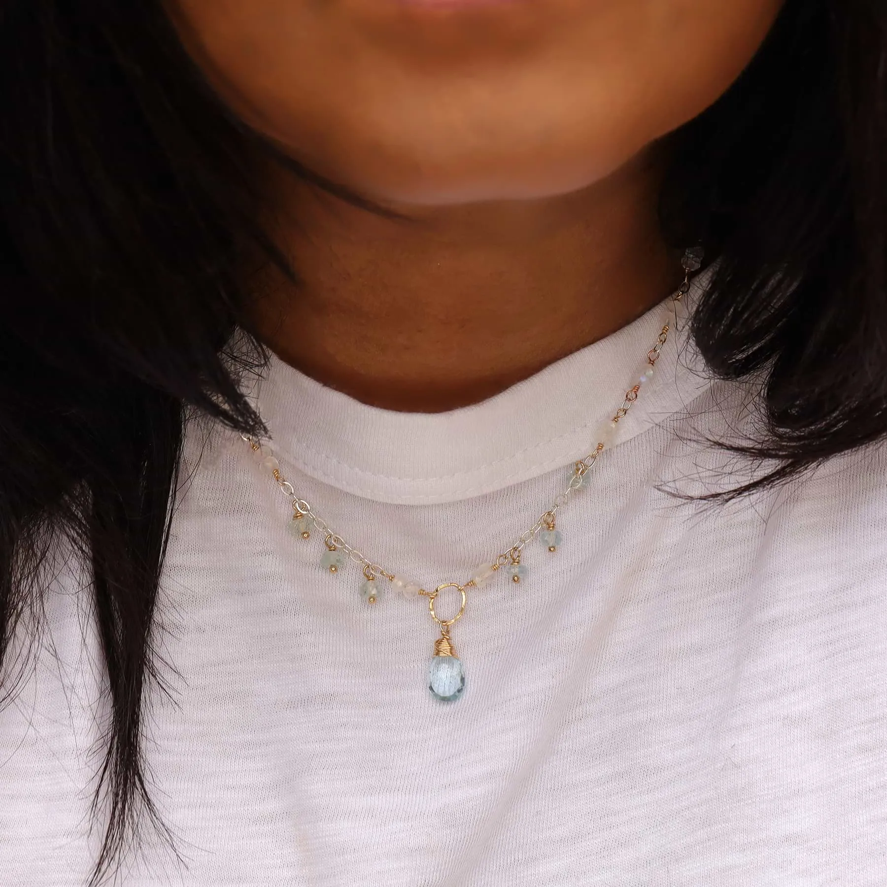 Enchanted - Moonstone Aquamarine Sky Blue Topaz Necklace