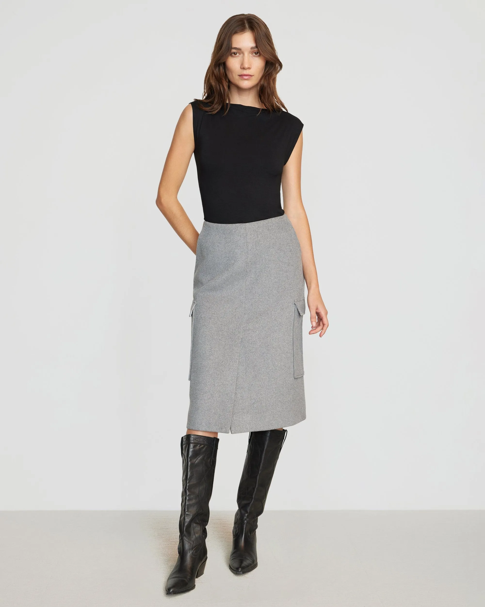 Felicia Wool Utility Midi Skirt