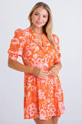 Floral 70's Button Dress