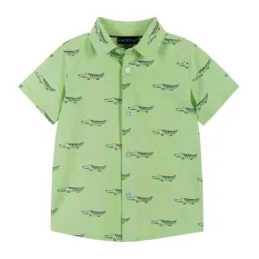 Fun Print Knit Button-Up | Green