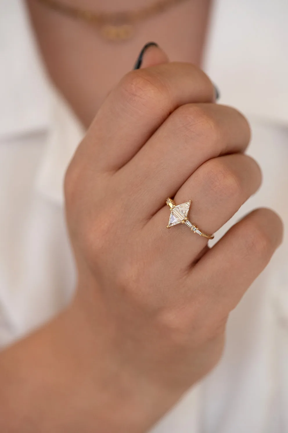 Geometric Engagement Ring with Triangle and Baguette Diamonds