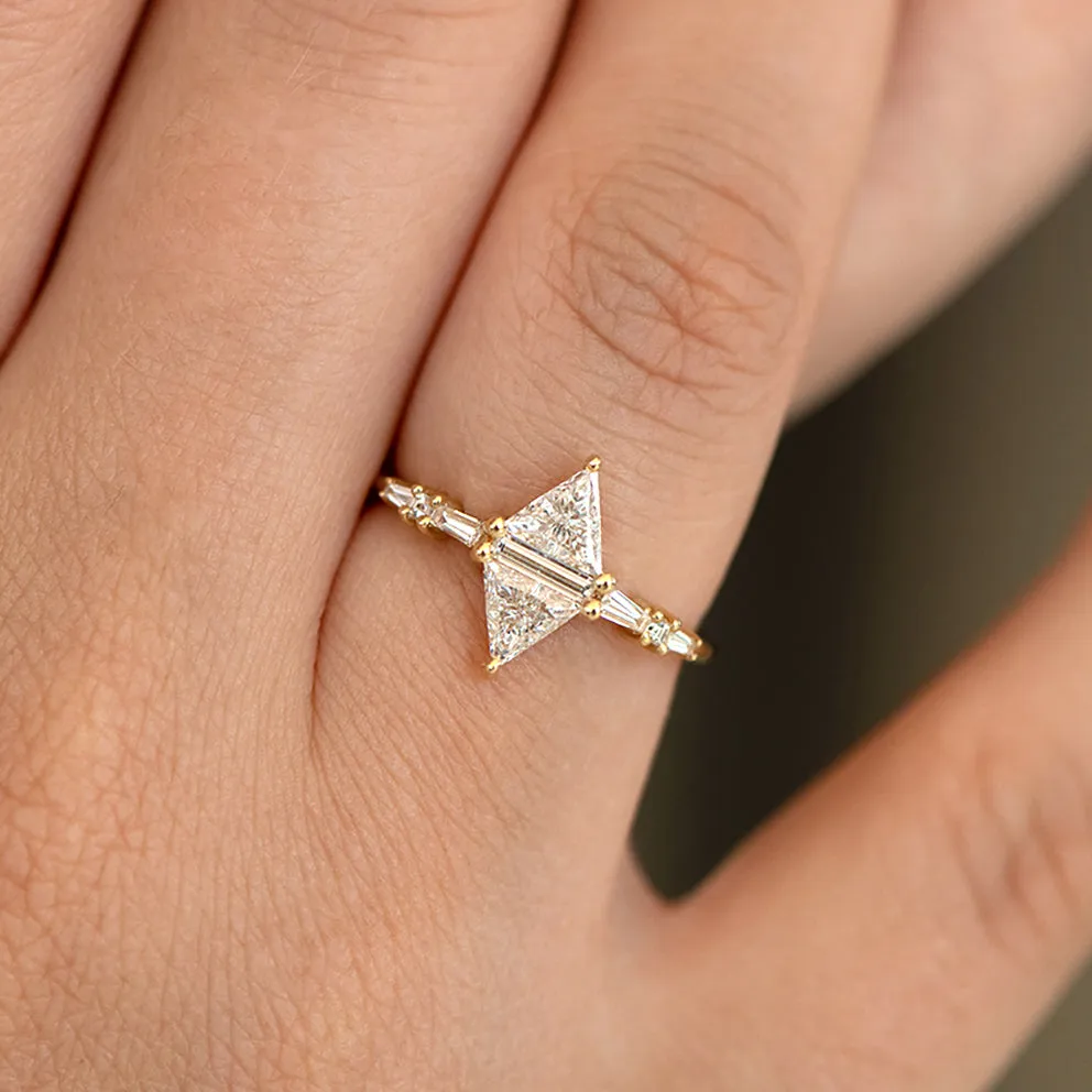 Geometric Engagement Ring with Triangle and Baguette Diamonds