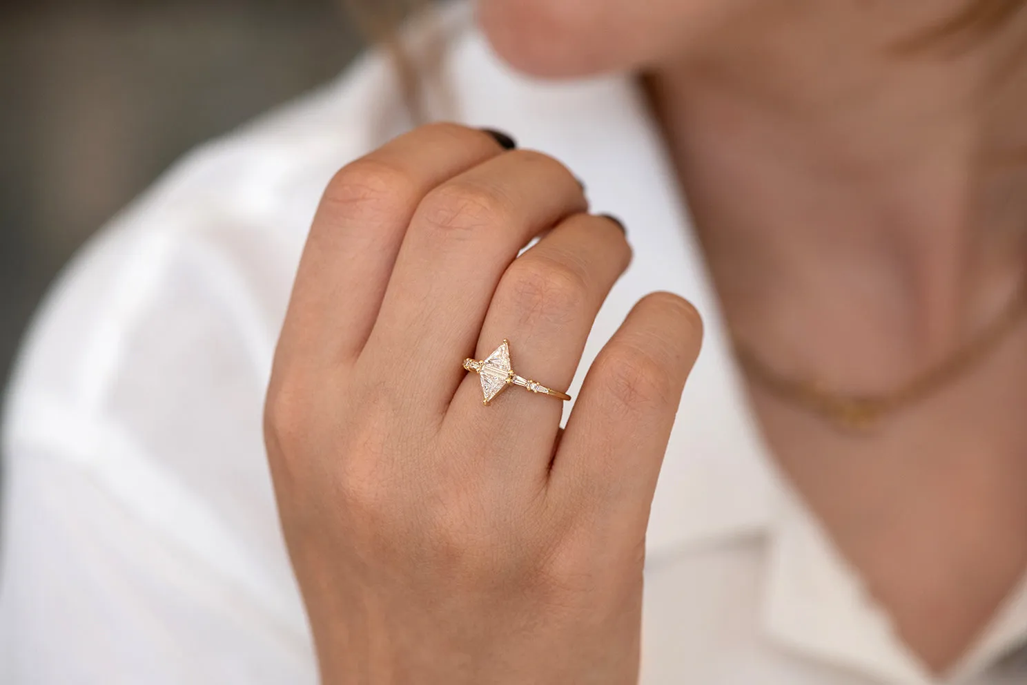 Geometric Engagement Ring with Triangle and Baguette Diamonds