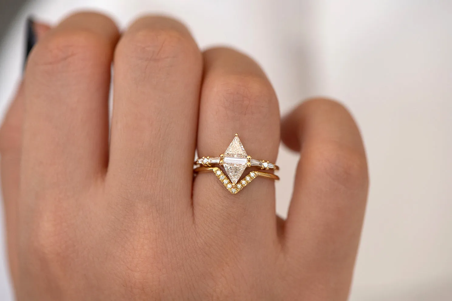 Geometric Engagement Ring with Triangle and Baguette Diamonds