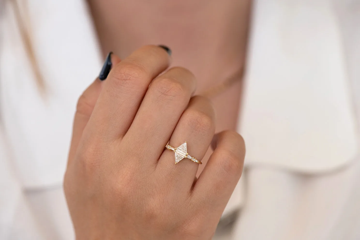 Geometric Engagement Ring with Triangle and Baguette Diamonds