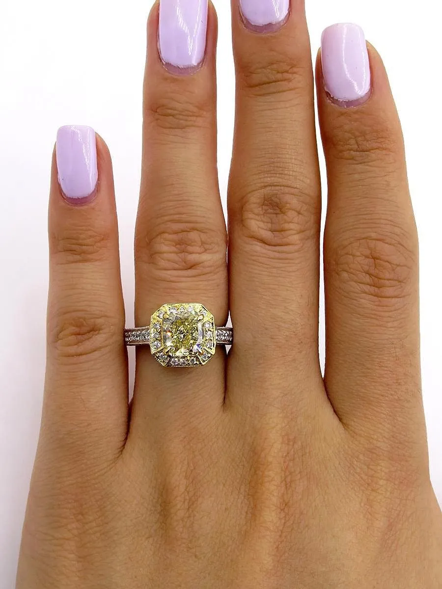 GIA 2.74ctw Estate Vintage Natural Fancy Yellow Radiant Diamond Engagement Wedding Ring