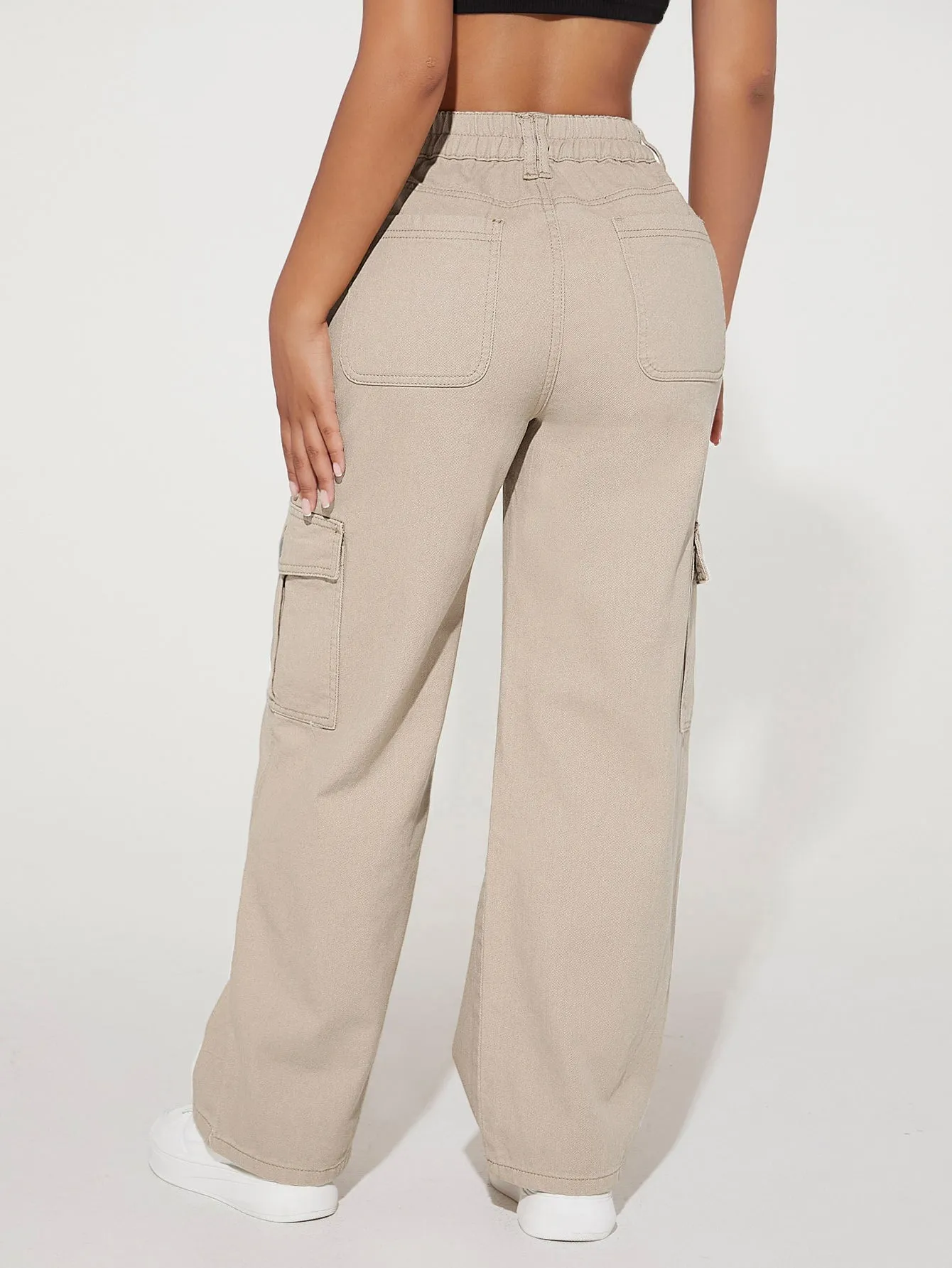 High Waist Pocket Cargo Jeans