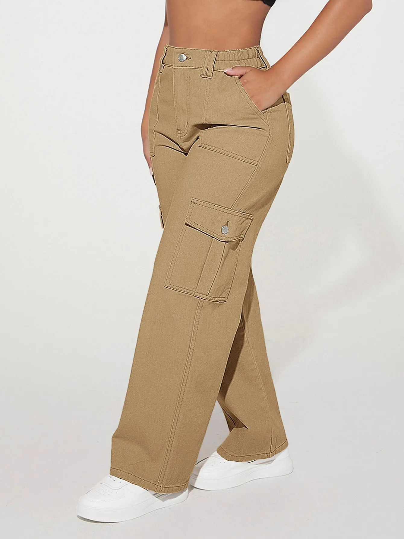 High Waist Pocket Cargo Jeans