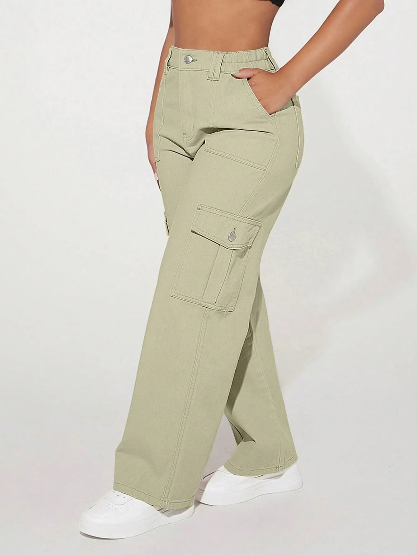 High Waist Pocket Cargo Jeans