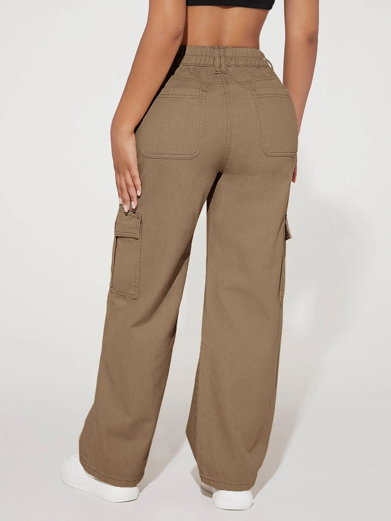 High Waist Pocket Cargo Jeans