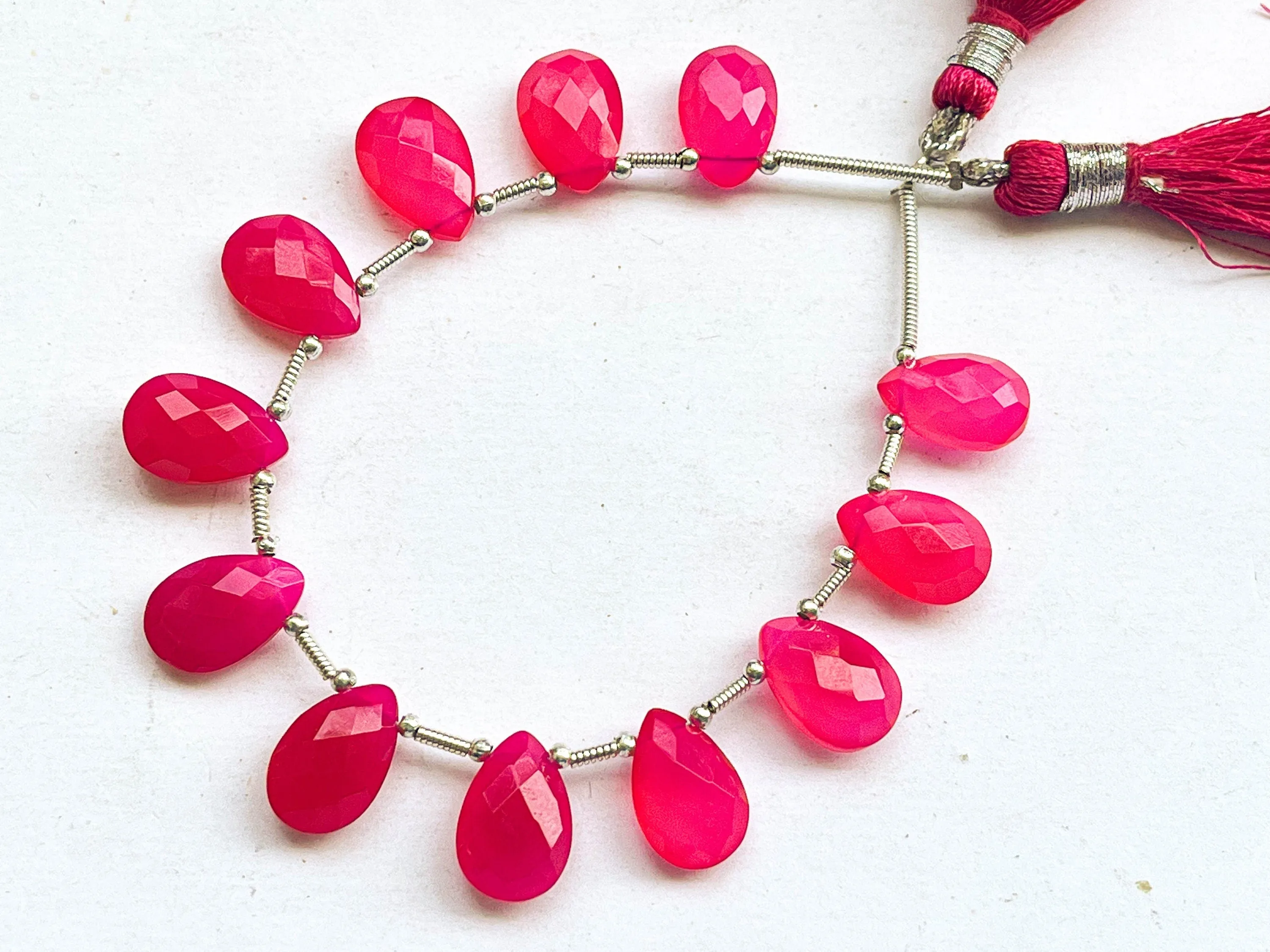 Hot Pink Chalcedony Pear Shape Faceted Briolette