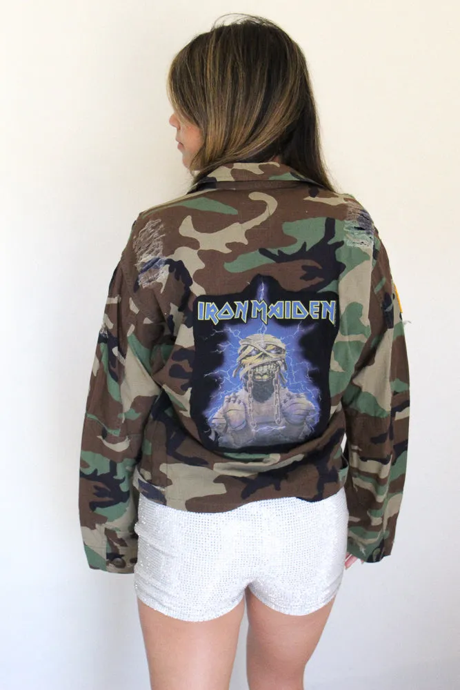 Iron Maiden Distressed Cropped Camo Jacket