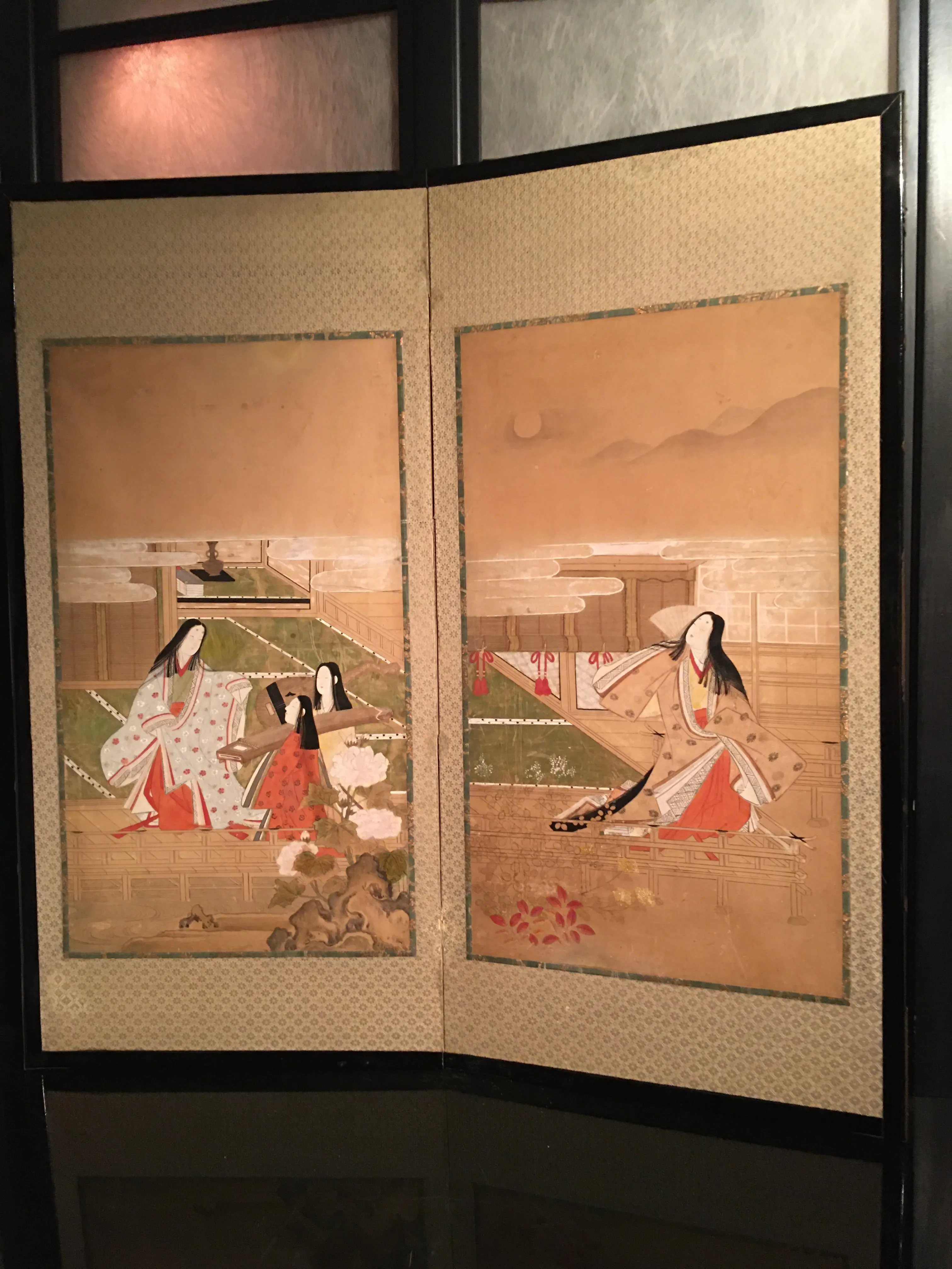 Japanese Edo Painted Screen with Imperial Court Scenes