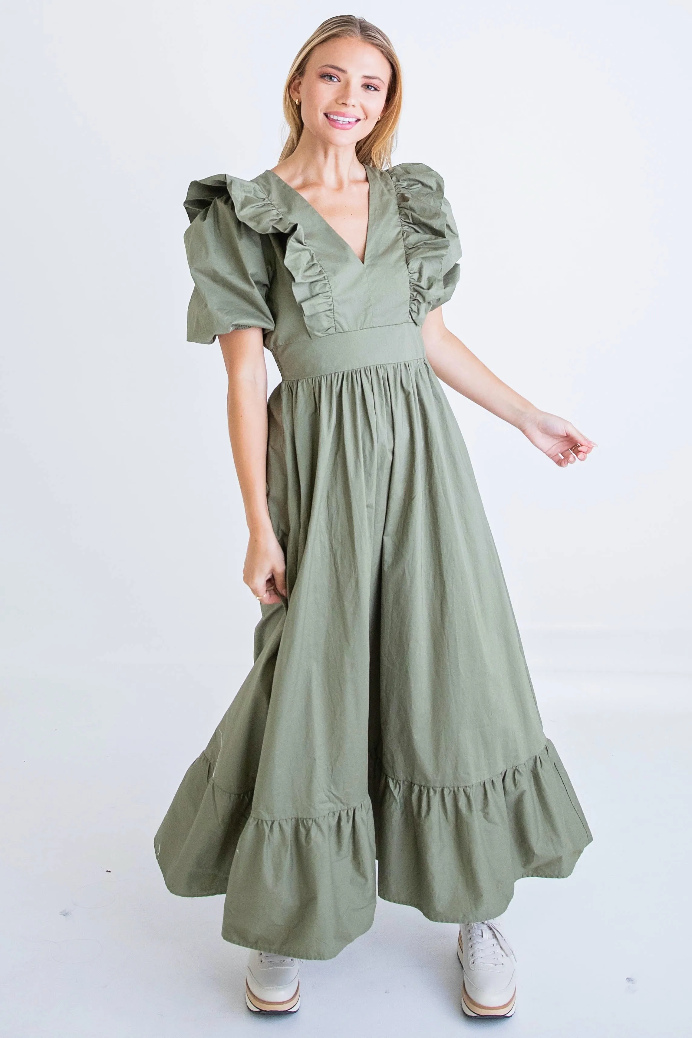 KARLIE Ruffle Puff Sleeve Maxi Dress