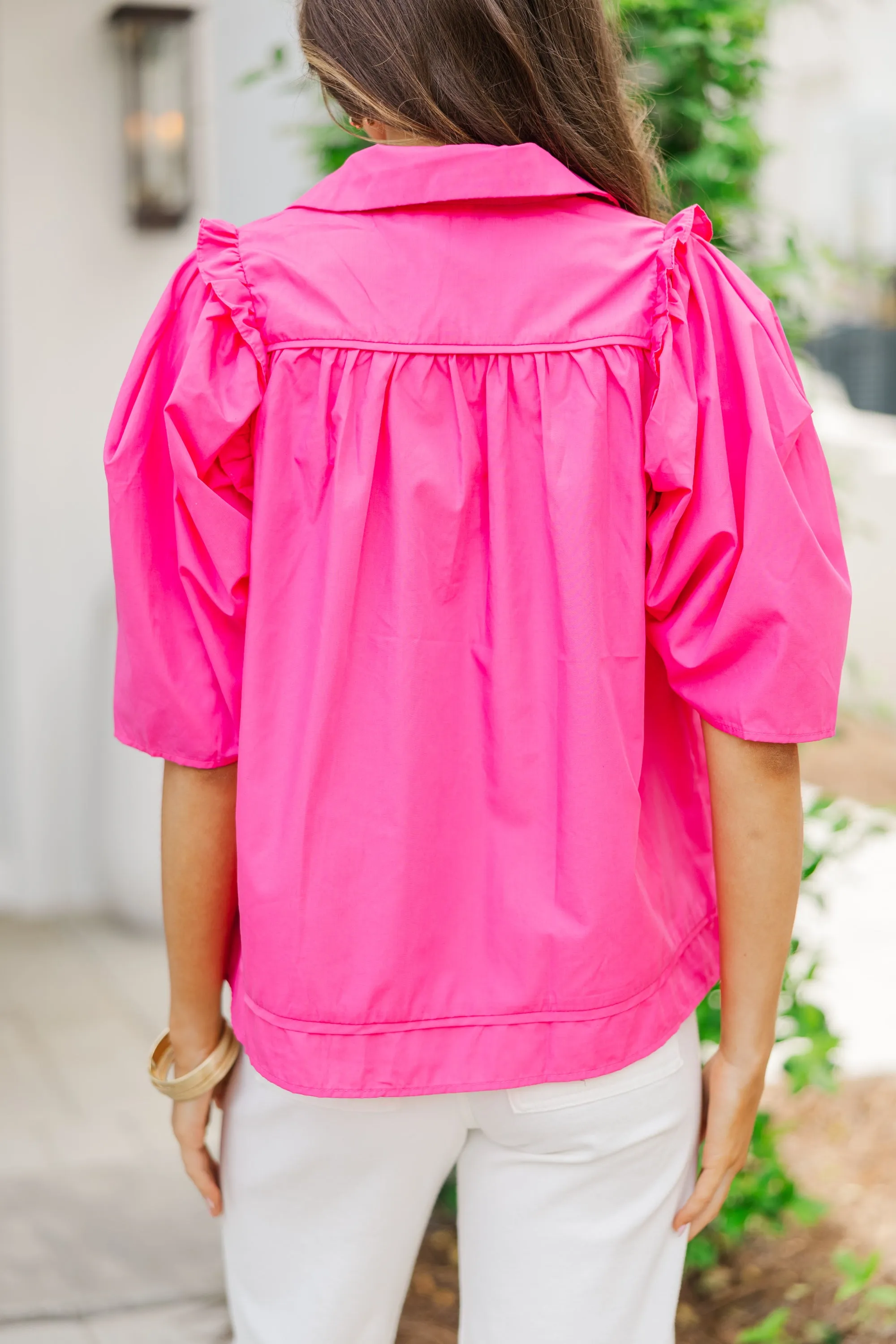 Know You Better Fuchsia Pink Puff Sleeve Blouse