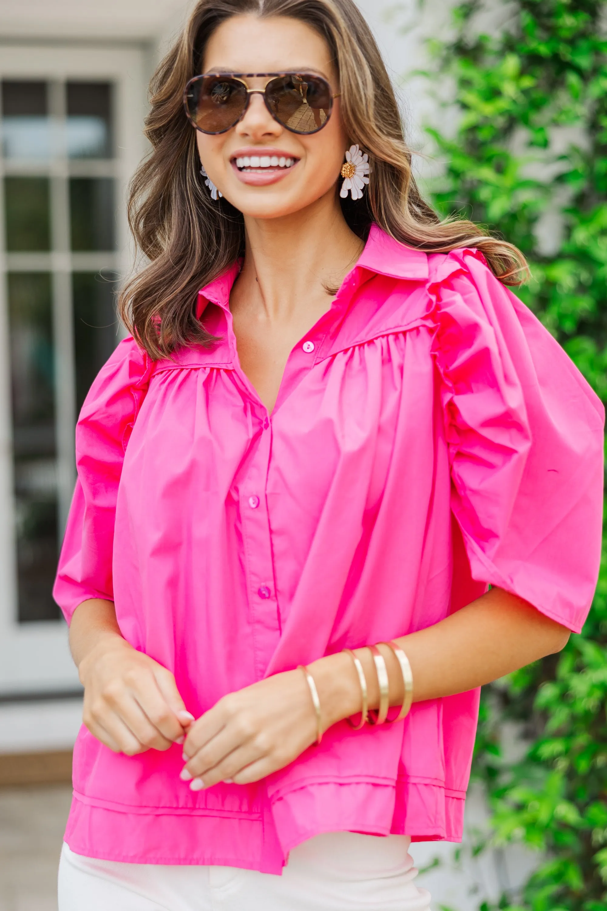 Know You Better Fuchsia Pink Puff Sleeve Blouse