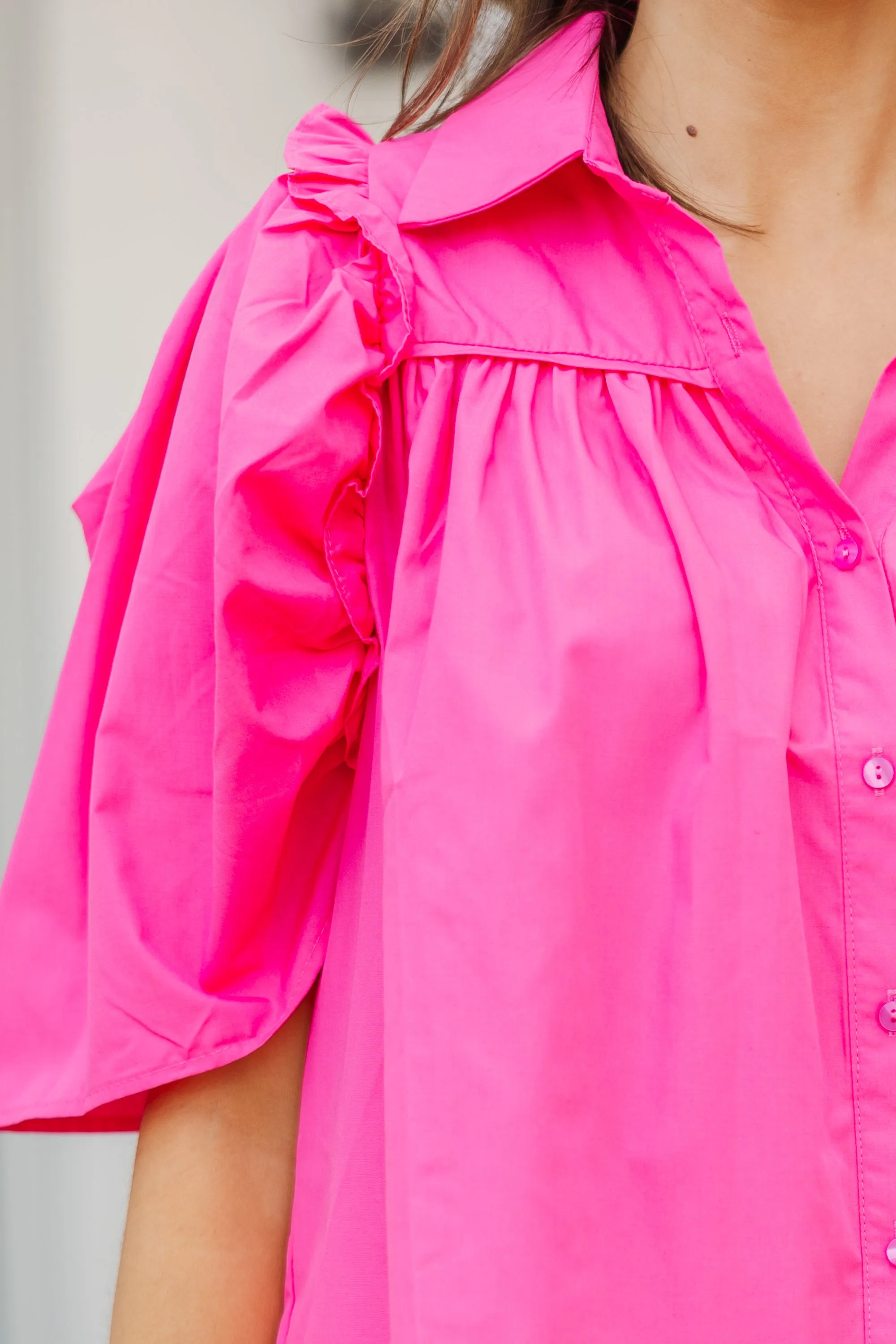 Know You Better Fuchsia Pink Puff Sleeve Blouse