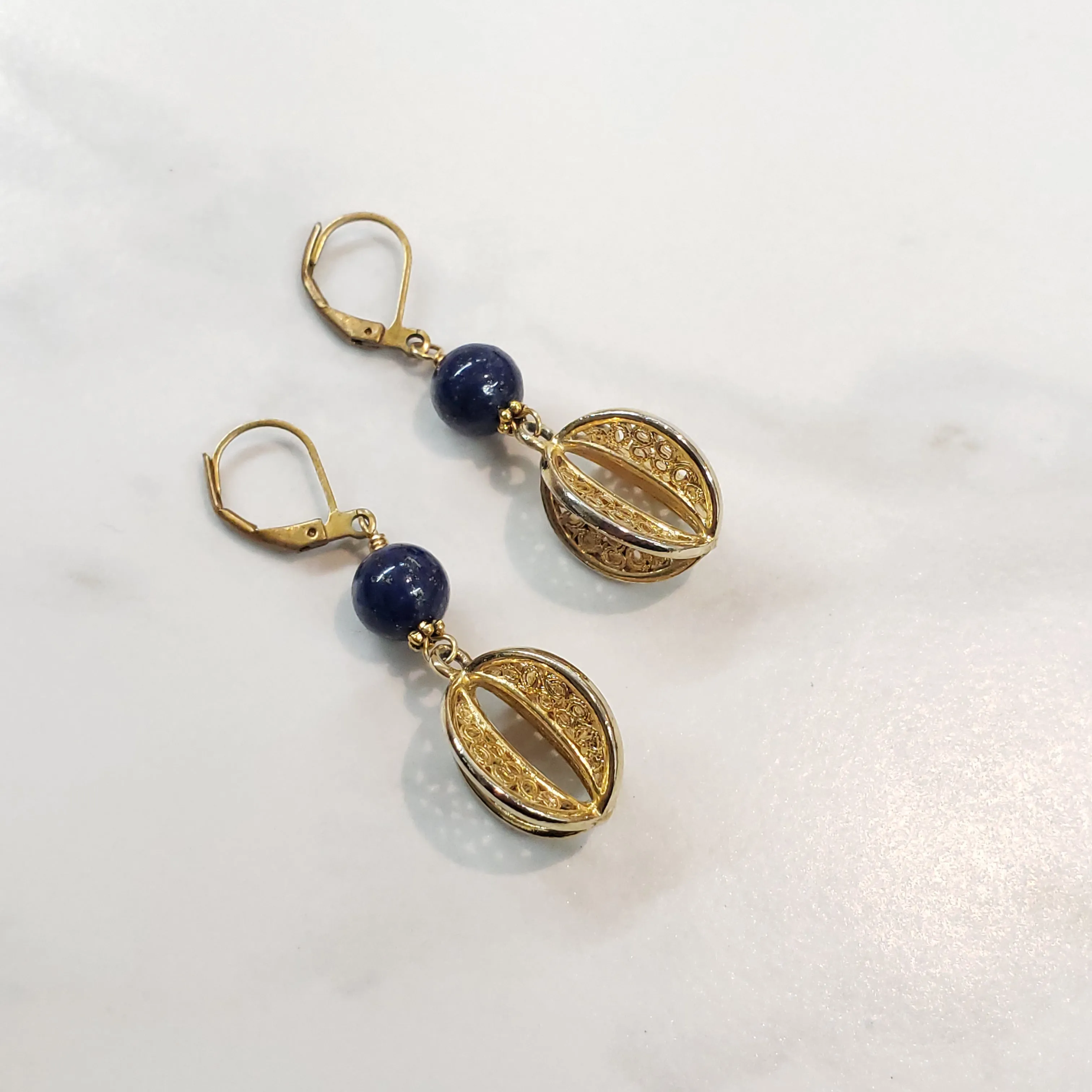 Lapis Vintage Orb Drop Earrings