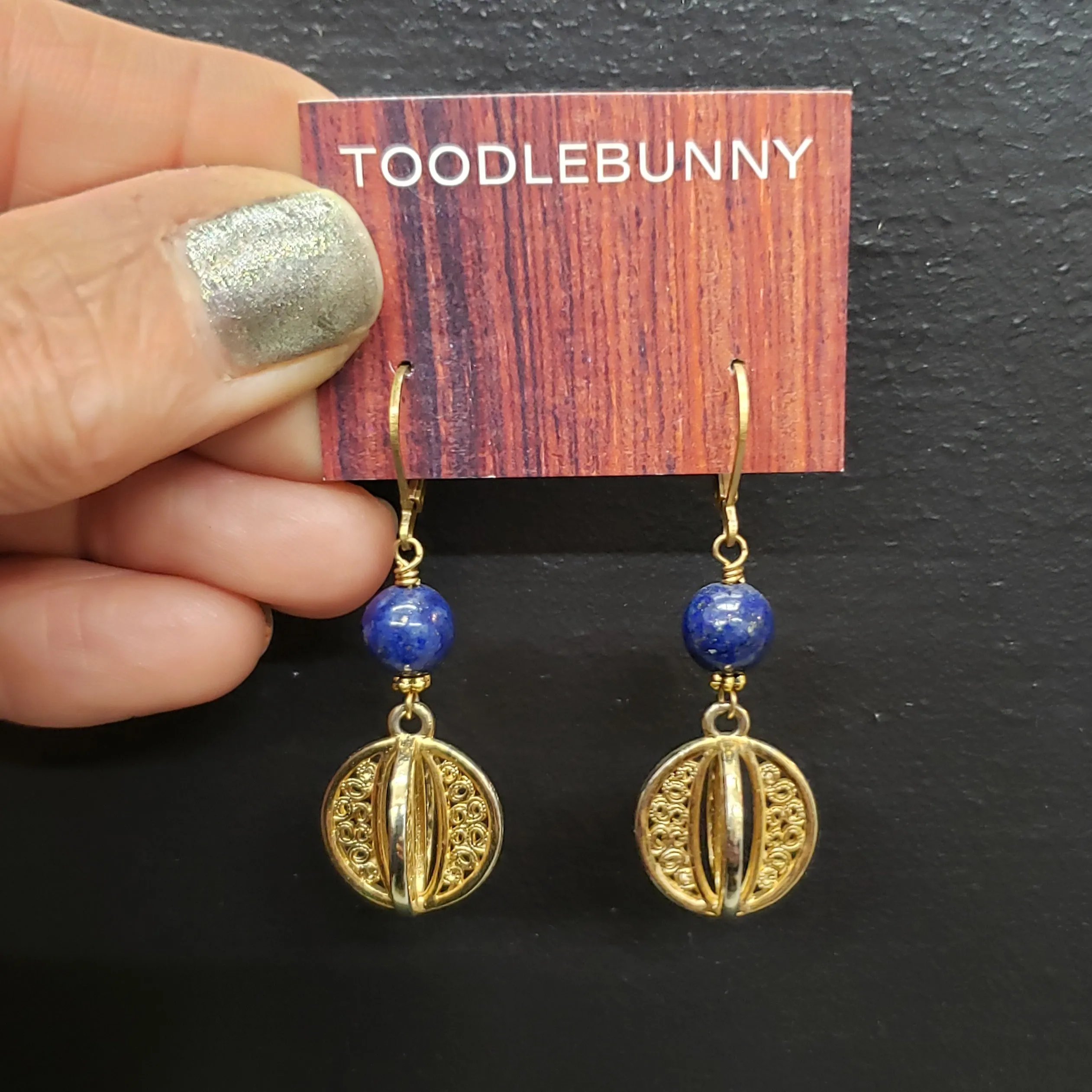 Lapis Vintage Orb Drop Earrings