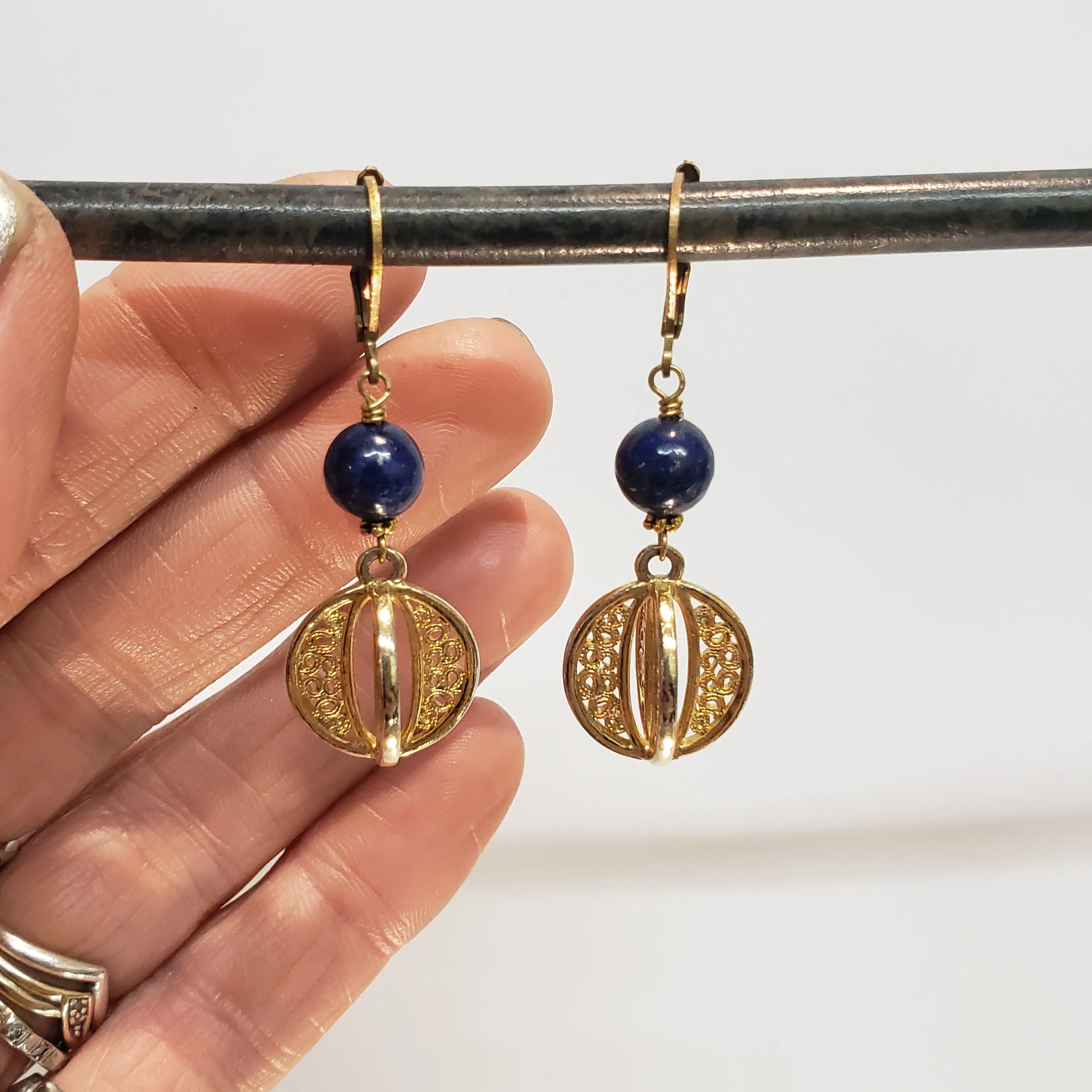 Lapis Vintage Orb Drop Earrings