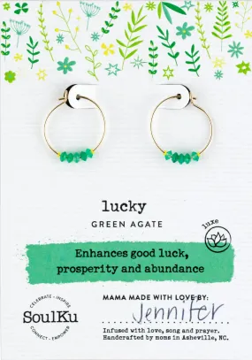 Limited Edition Lucky Green Agate Gold Hoop Earrings