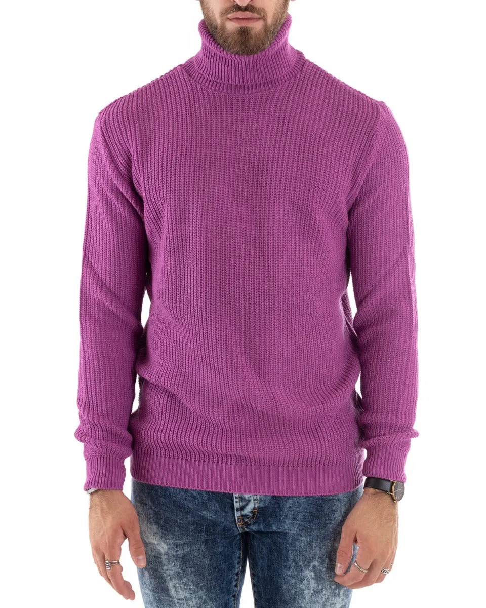 Maglioncino Uomo Collo Alto Tinta Unita Magenta Maglia Inglese Dolcevita Basic GIOSAL-M2352A