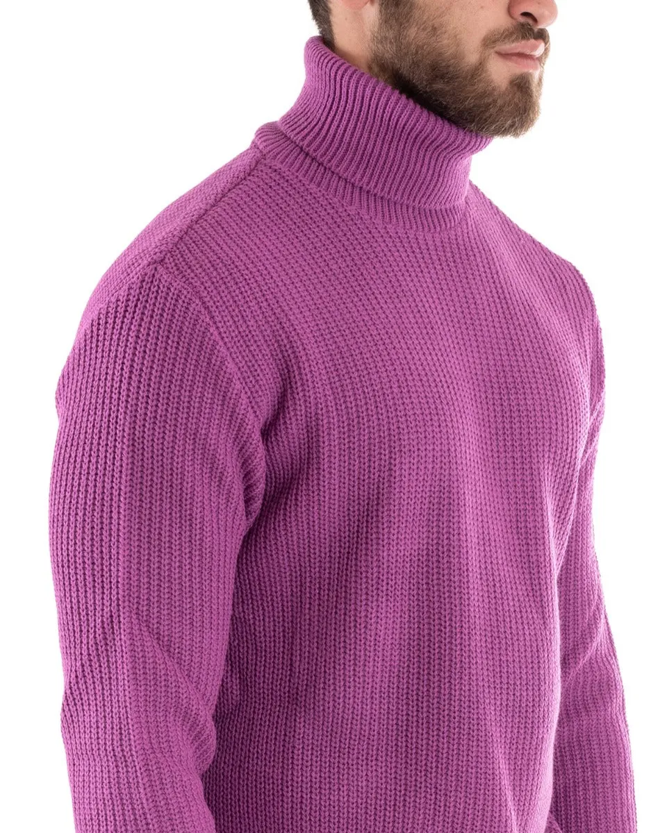 Maglioncino Uomo Collo Alto Tinta Unita Magenta Maglia Inglese Dolcevita Basic GIOSAL-M2352A