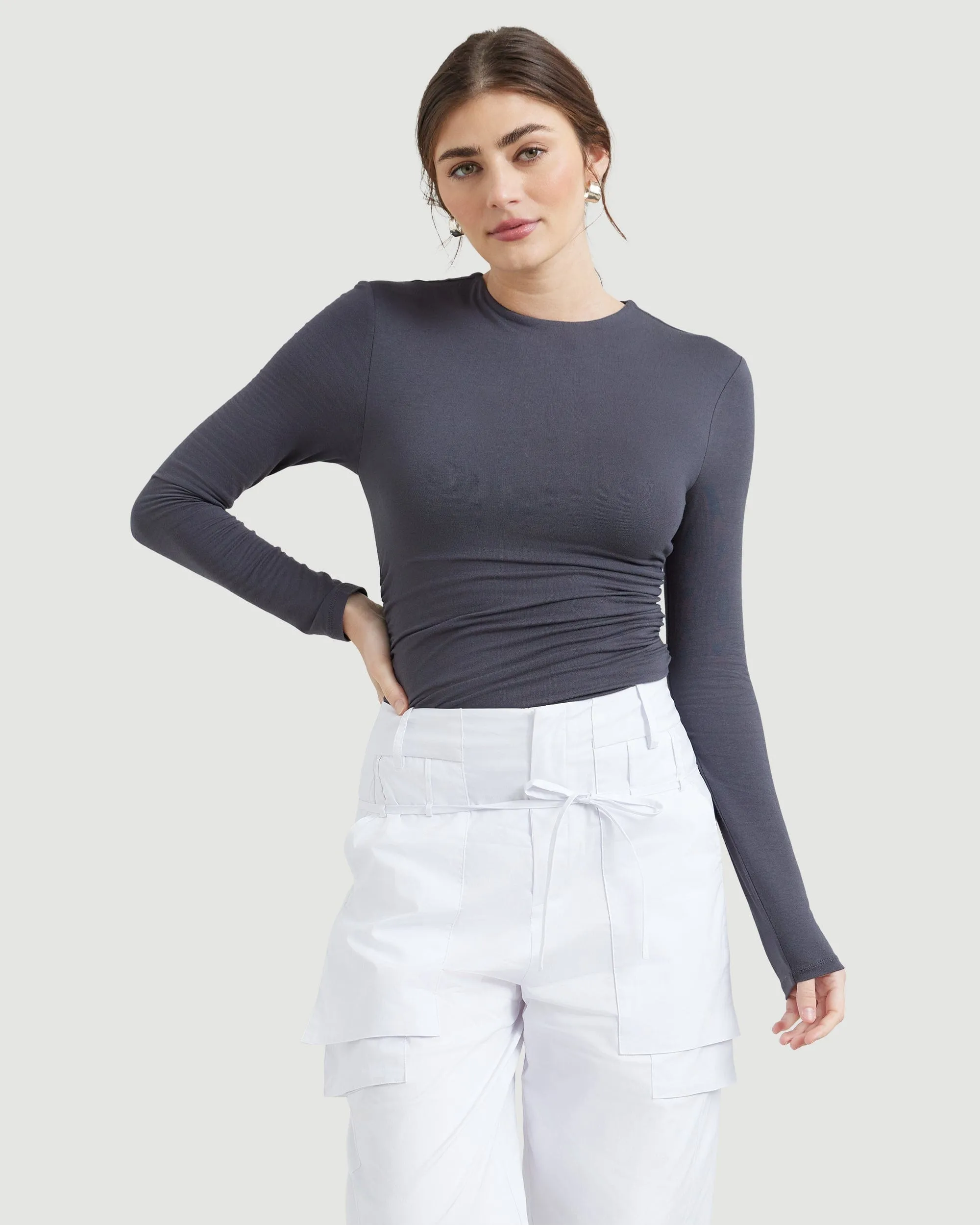 Mia Ruched Long-Sleeve Tee