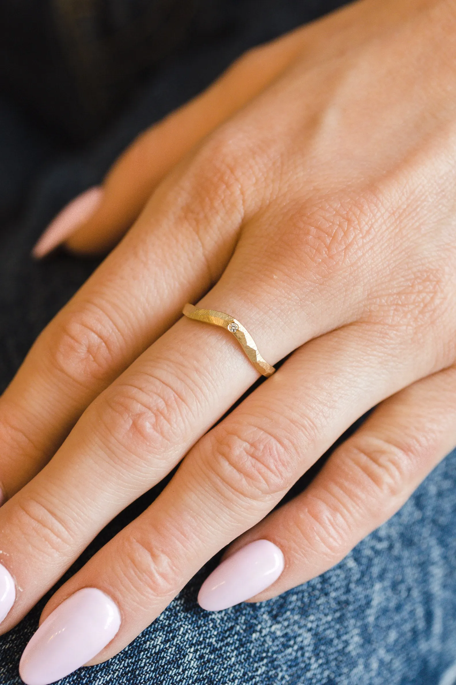 Multifaceted Contour Ring with Stone