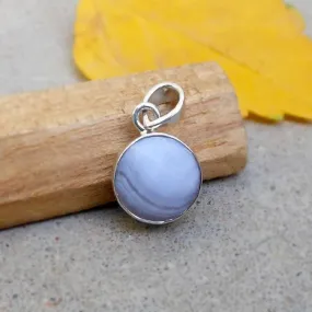 Natural Blue Lace Agate Pendant sterling silver gemstone jewelry 925 Silver Pendant Agate Necklace Bezel Set Round Pendant Gift for her