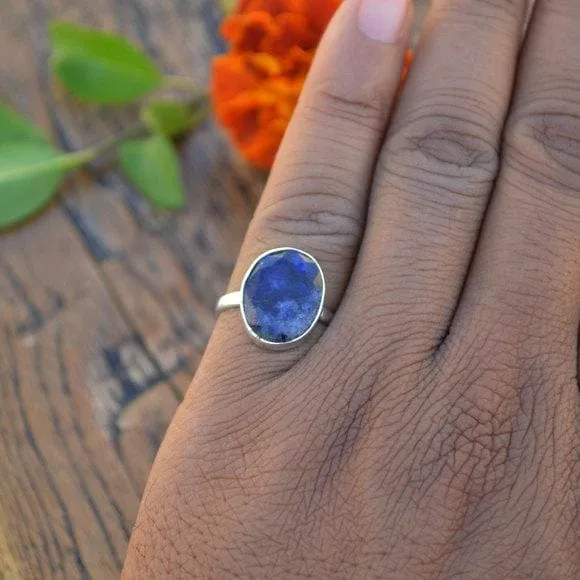 Natural Blue Sapphire Gemstone 925 Sterling Silver Handmade Gift Ring, Sapphire Jewelry, Nickel Free