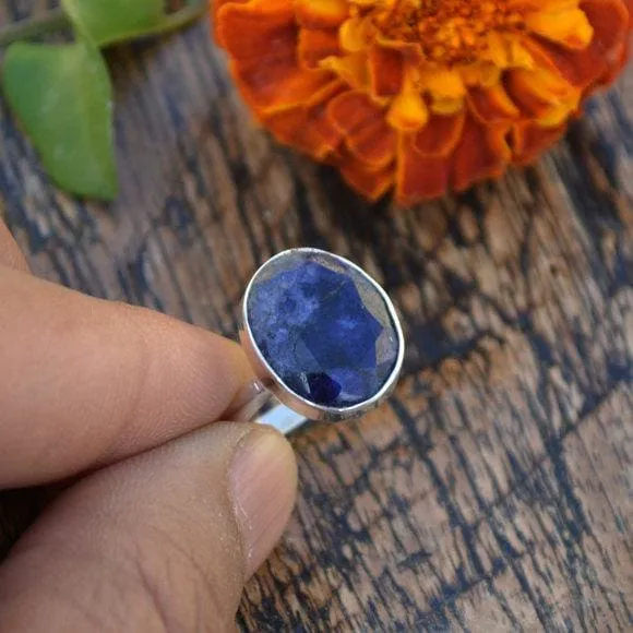 Natural Blue Sapphire Gemstone 925 Sterling Silver Handmade Gift Ring, Sapphire Jewelry, Nickel Free