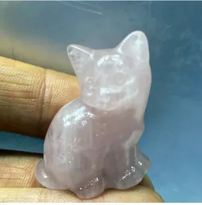 Natural Rose Quartz gemstone Kitty Cat Crystal Figurine