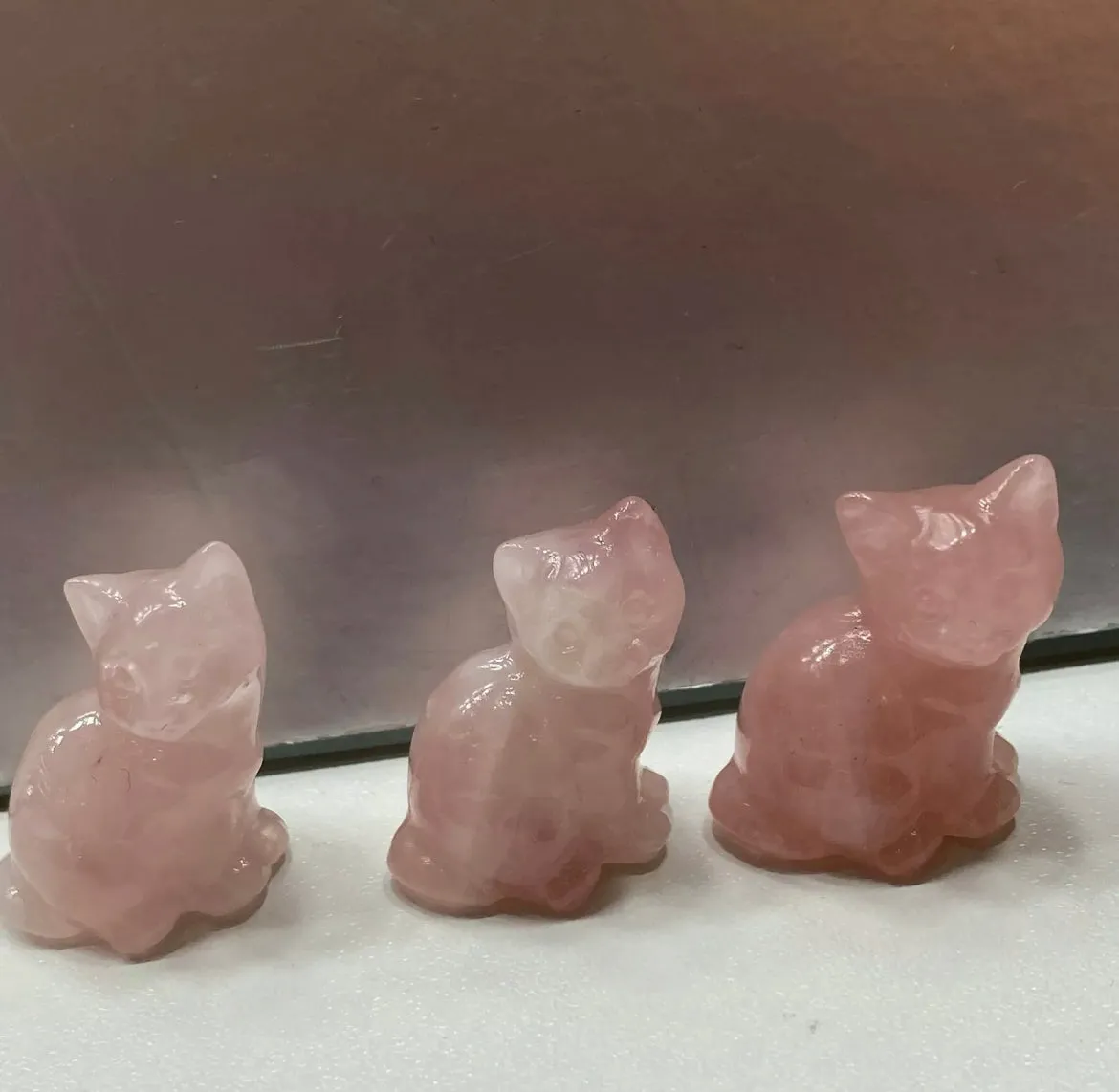 Natural Rose Quartz gemstone Kitty Cat Crystal Figurine