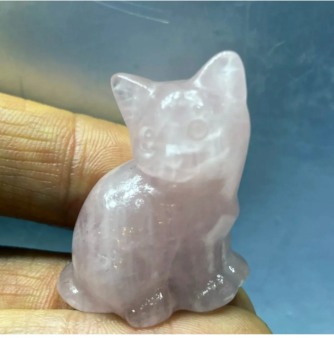 Natural Rose Quartz gemstone Kitty Cat Crystal Figurine