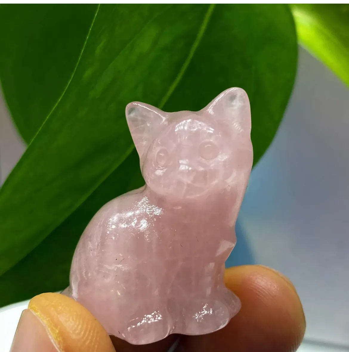 Natural Rose Quartz gemstone Kitty Cat Crystal Figurine