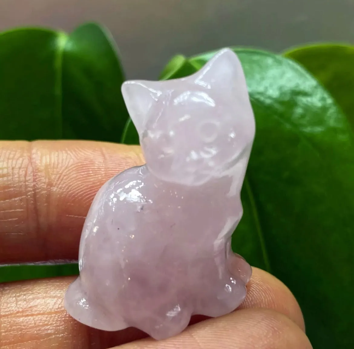 Natural Rose Quartz gemstone Kitty Cat Crystal Figurine