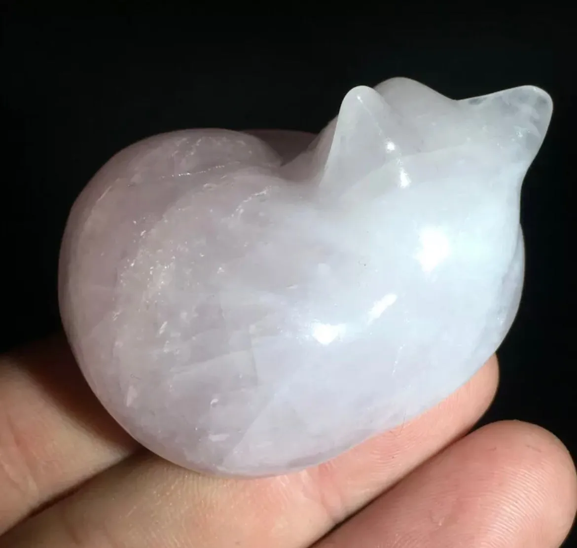 Natural Rose Quartz Kitty Cat Crystal Figurine