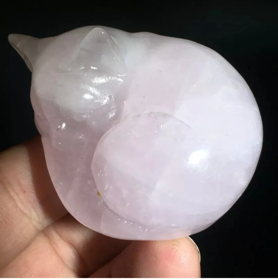 Natural Rose Quartz Kitty Cat Crystal Figurine