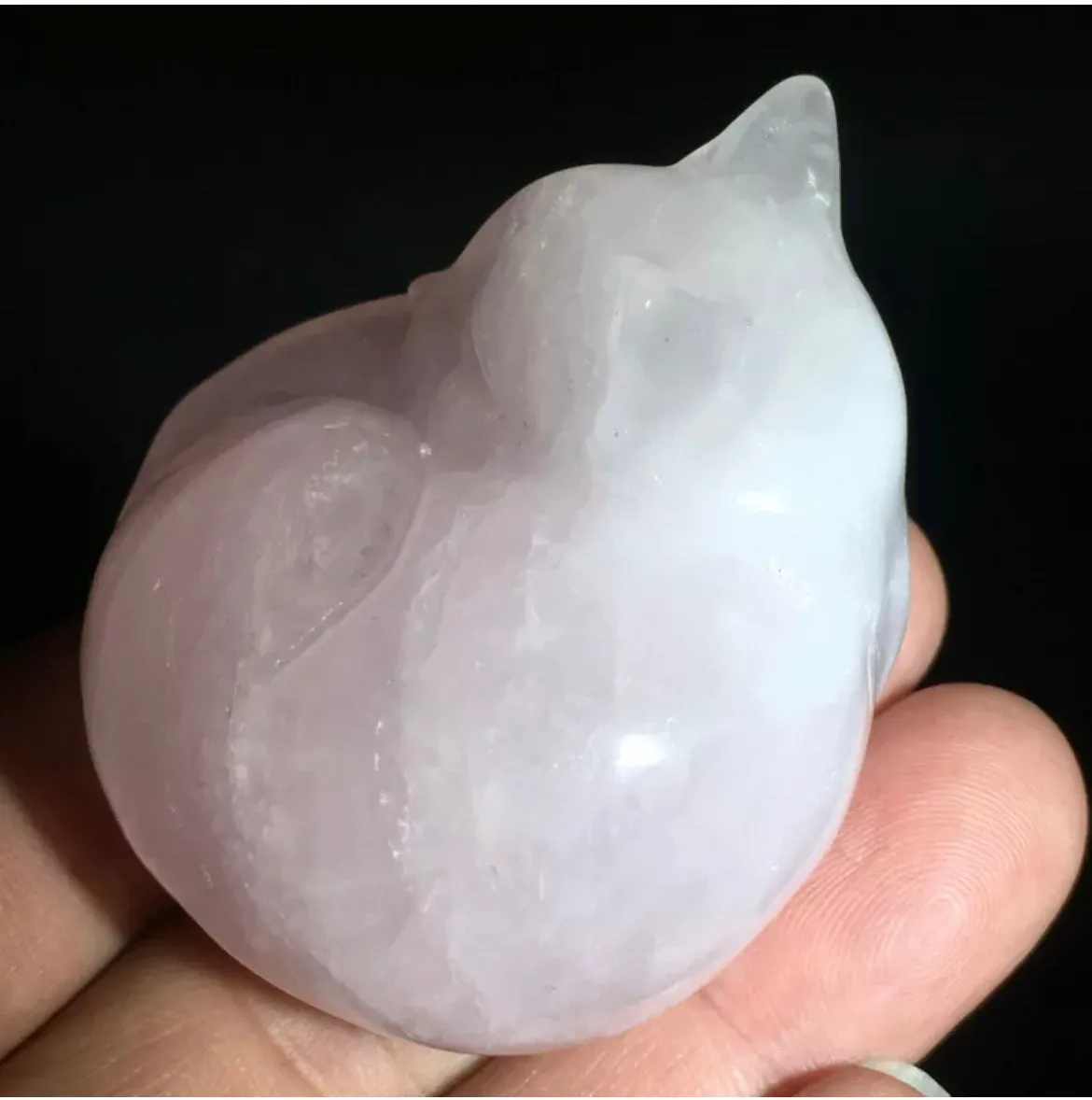 Natural Rose Quartz Kitty Cat Crystal Figurine