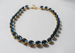 Navy Swarovski Crystal Mirror Back Rivere - Small Oval Necklace