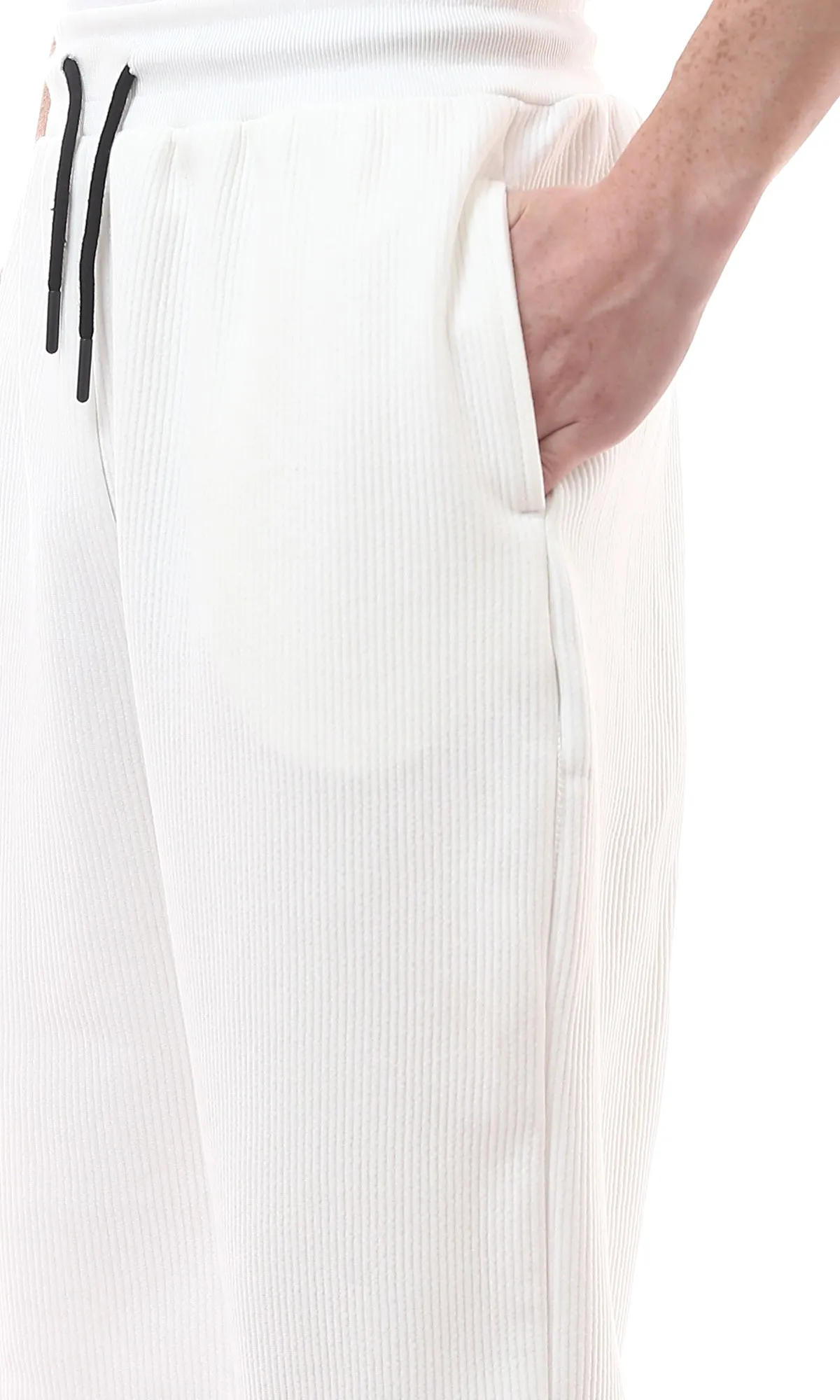 O176392 Slip On Ribbed Off-White Jogger Pants