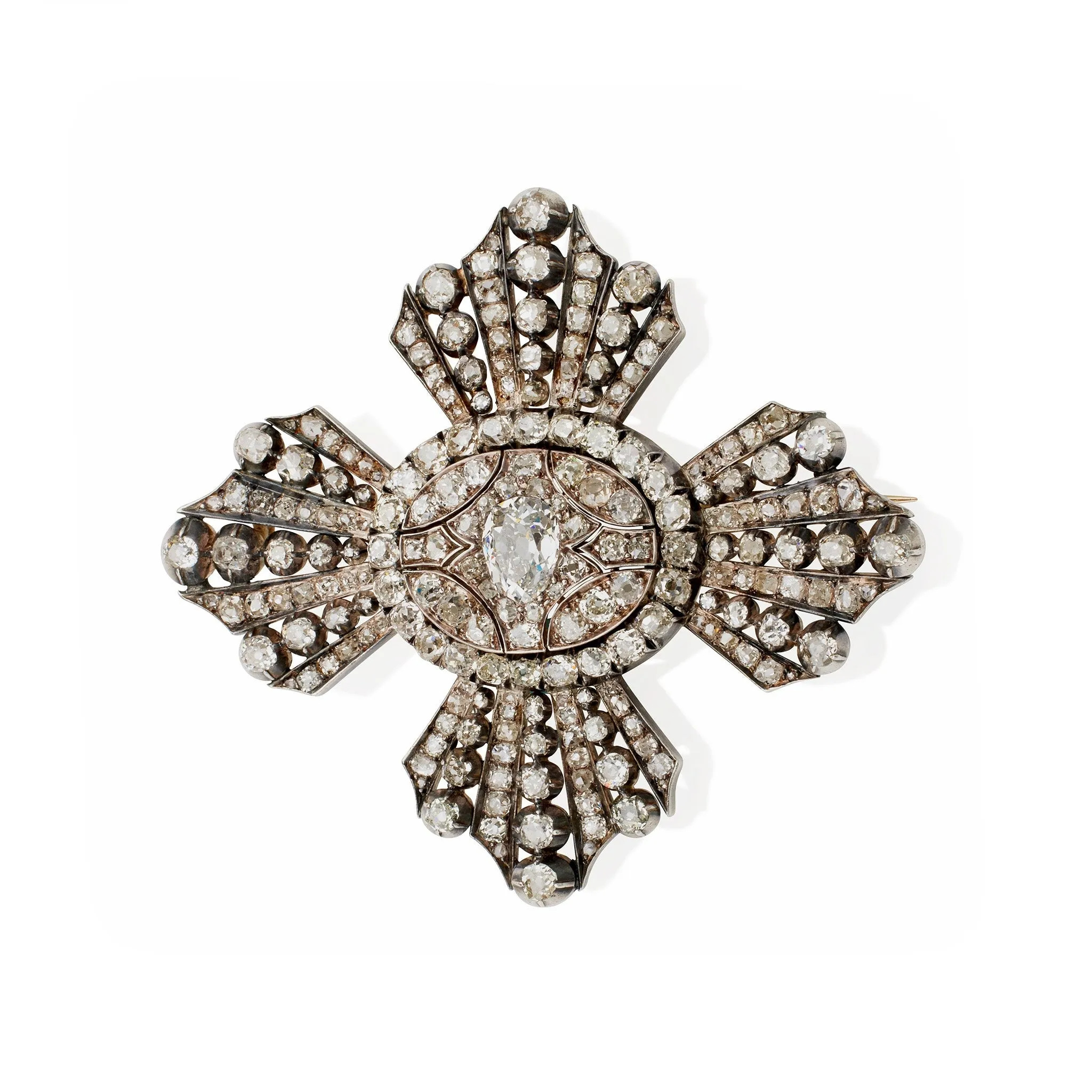 Old Mine-cut Diamond Cross Brooch