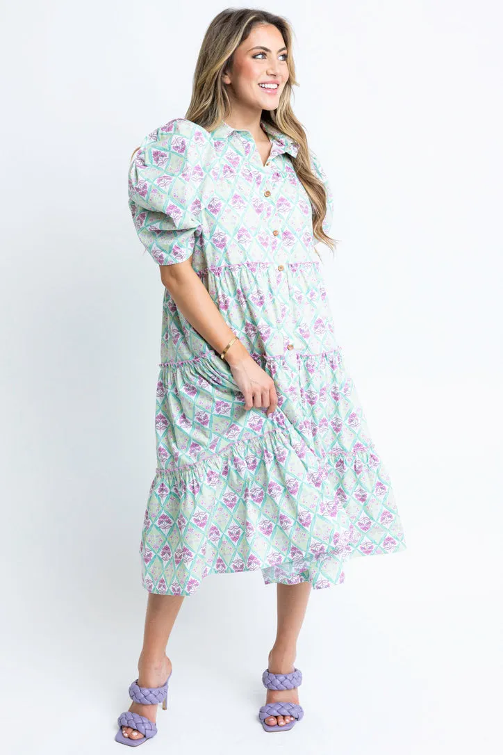 Paris Floral Poplin Tier Midi Dress