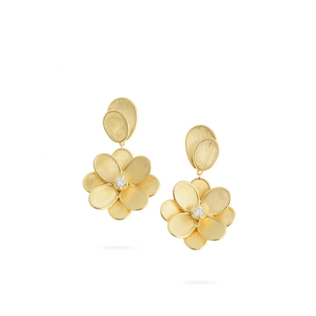 PETALI 18K YELLOW GOLD AND DIAMOND SINGLE FLOWER DROP EARRINGS OB1679-B