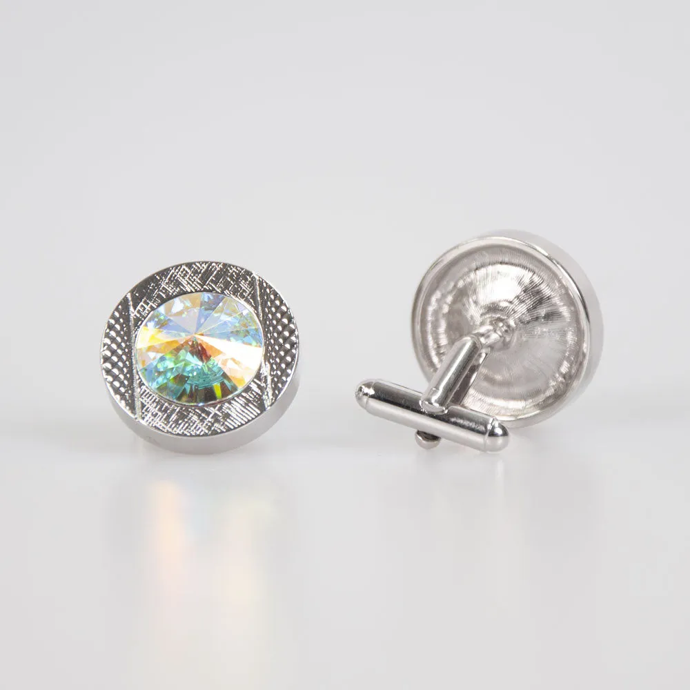 R70 Round AB Crystal Cufflinks