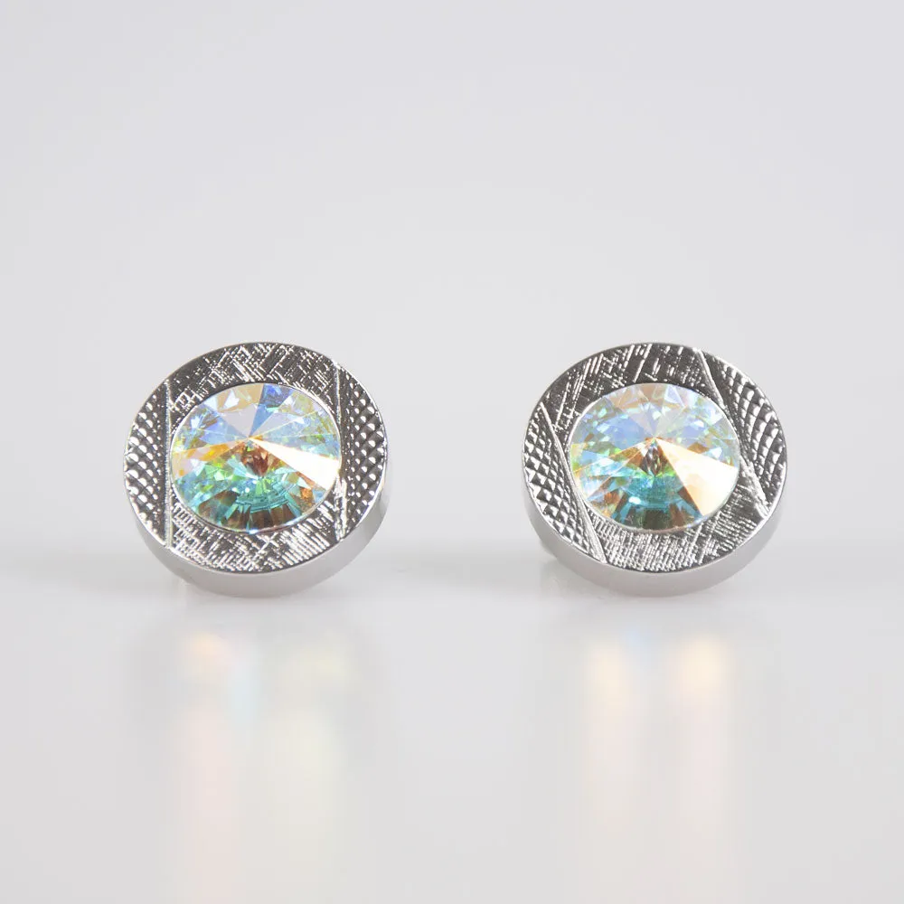 R70 Round AB Crystal Cufflinks