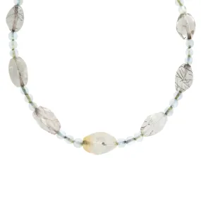 Retro Rainbow Moonstone Bead   Rutilated/Tourmalated Quartz Necklace with 14kt Clasp