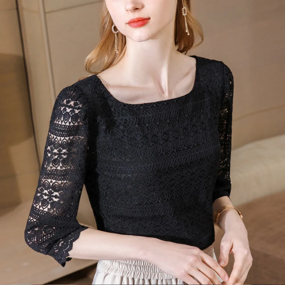 Retro Short Sleeve Lace Blouse