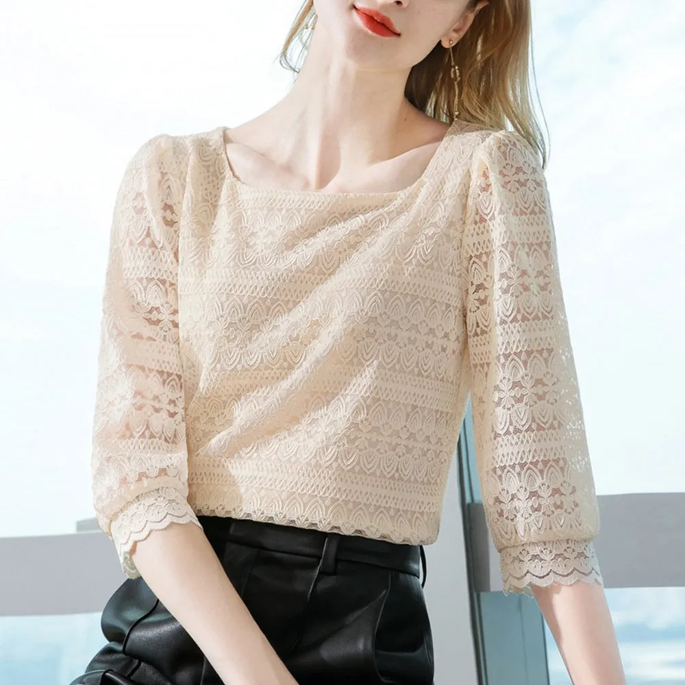 Retro Short Sleeve Lace Blouse